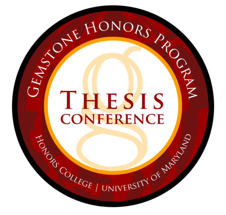 Red, gold, and white circular seal that says Gemstone Honors Program Thesis Conference, Honors College, University of Maryland