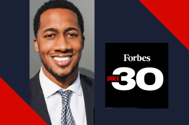 headshot of chris and forbes under 30 logo