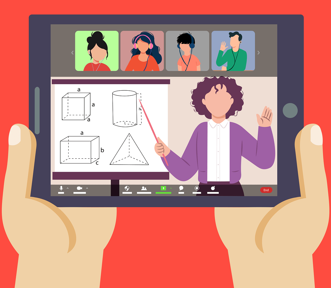 Digital illustration of remote learning session on tablet