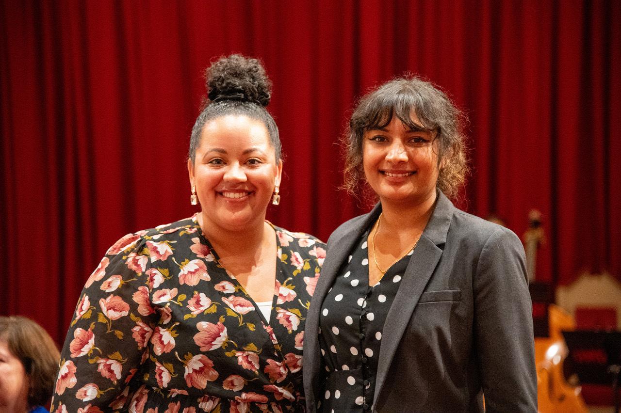 Brianna Lucas and Neha Sripathi taking a photo together at fall citation ceremony