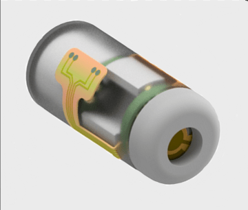 Digital illustration of silver capsule with electronic components