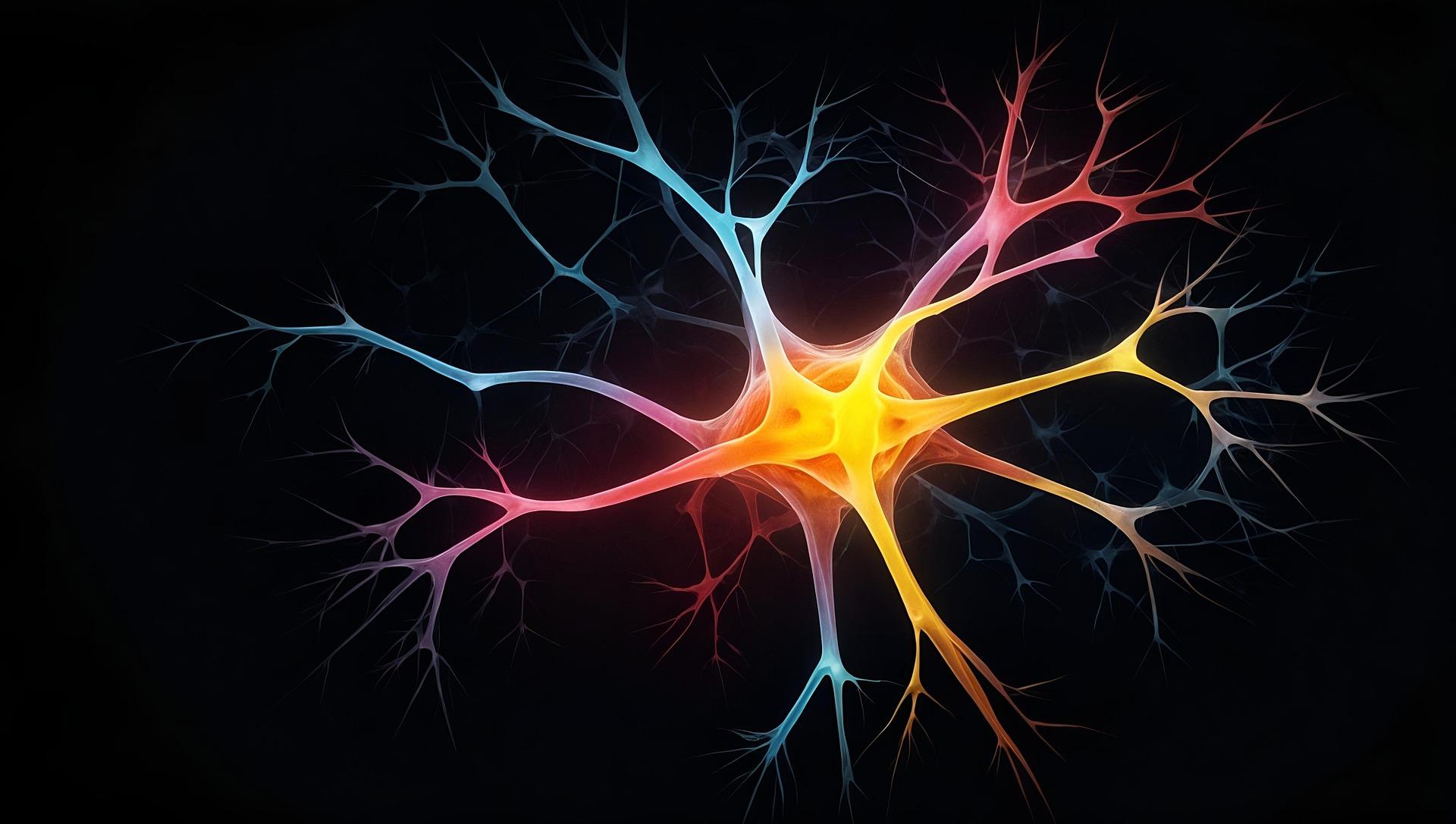 Digital illustration of a colorful brain cell